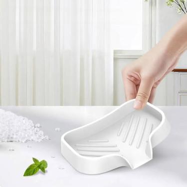 Imagem de Saboneteira de silicone com dreno - Suporte de sabão antiderrapante, fácil de limpar para banheiro, pia de cozinha, bancada e banheira, durável, ecológico, sabonete, esponja, organizador de esfregão