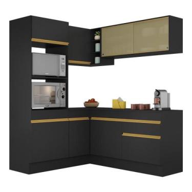 Imagem de Armário De Cozinha Completa De Canto V2098 Preto/dourado - MULTIMOVEIS