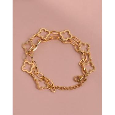 Imagem de 1 peça pulseira de camada dupla com pingente de flor de aço de titânio dourado pingente bonito joias acessórios de mão presente para amigos