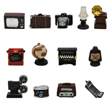 Imagem de 13 peças de eletrodomésticos em miniatura de 2,5 cm, móveis retrô de casa de bonecas, mini resina simulada, câmera, telefone, modelos de televisão para bricolage, diorama, micro paisagem, artesanato