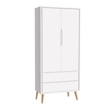 Imagem de Guarda Roupa Infantil Theo 2 Portas Branco Acetinado Com Pés Madeira Natural - Reller