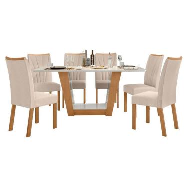 Imagem de Conjunto Mesa Apogeu 160cm Tampo Mdf/vidro 6 Cadeiras Apogeu