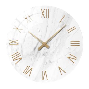 Imagem de Grandes relógios de parede de mármore branco operados por bateria relógios de parede de vidro analógicos modernos de 50 cm para escritório, sala de jantar, relógio de parede silencioso sem tique-taque