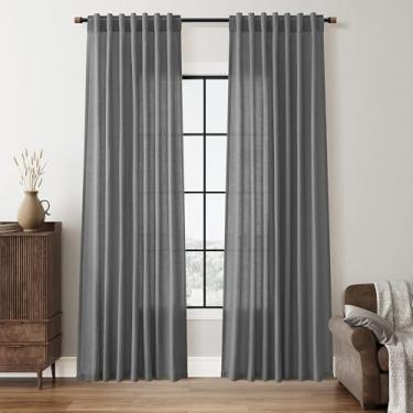 Imagem de Nanspring Blazer Cortinas de linho cinza 213 cm de comprimento para sala de estar, sala de jantar, 2 painéis, bolso traseiro, filtro de luz, cortinas texturizadas semitransparentes para quarto, casa