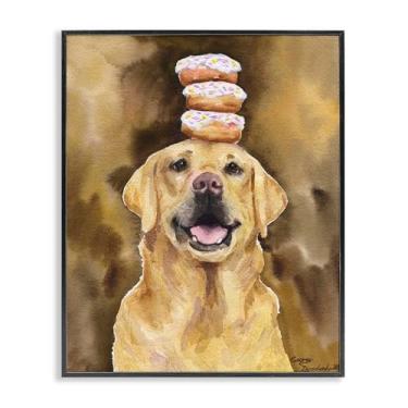 Imagem de Stupell Industries Happy Golden Retriever with Donuts White Framed Giclee Art, design por George Dyachenko, 76 x 61 cm