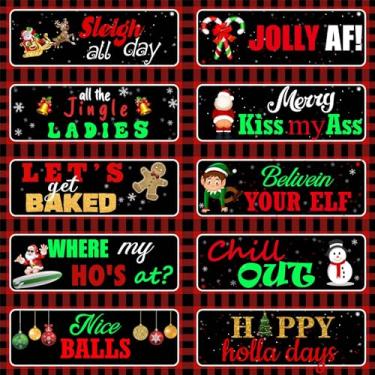 Imagem de Prejoy 10 peças de adesivos de ímã de brincadeira de Natal para adultos, placa magnética engraçada de travessuras de Natal para carro, caminhão, veículo, ímã reutilizável para geladeira