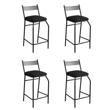 Imagem de Kit 04 Banquetas Alta Com Encosto Ibiza Industrial Para Balcão Cozinha Corino Preto - Aurora Line