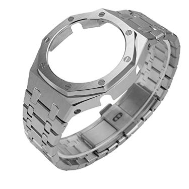 Imagem de Neuupesen Caixa de relógio de aço inoxidável com pulseira de metal – Compatível com G Shock GA-2100/GA-2110/GA-B2100 – Acessórios de substituição da geração 5 (geração 5, conjunto de metal prateado)