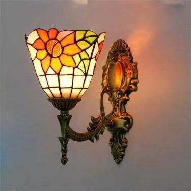 Imagem de Luminária de parede retrô americana em vidro colorido com LED, estilo europeu, luxuosa, para sala de estar, restaurante, quarto, escritório, casa de campo, hotel, café, bar, corredor (A 1 lâ