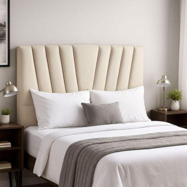 Imagem de Cabeceira Cama Box Queen 160 Cm Vivian Em Corino Com Frame Bege