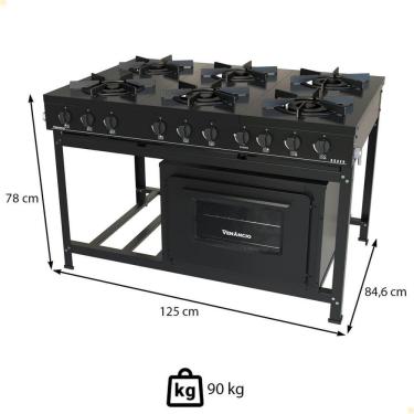 Imagem de Fogão Industrial Venâncio a Gás Bravo 6 Bocas com Forno Preto BR6BFPR