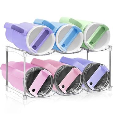 Imagem de Pacote com 2 organizadores de garrafa de água, suporte empilhável para garrafa de água – Suporte de copo Stanley para armário de cozinha, organizadores de despensa e armazenamento para copos Owala