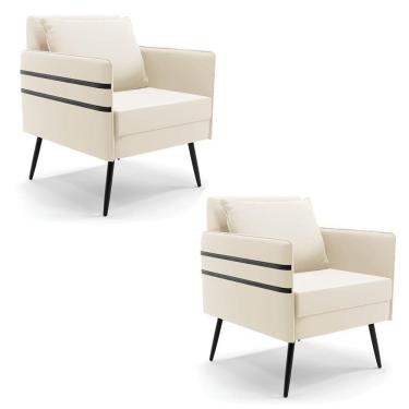 Imagem de Kit 02 Poltronas Mari Veludo Pés Palito De Ferro Preto Bege