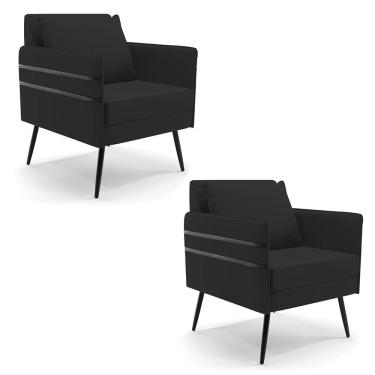 Imagem de Kit 02 Poltronas Veludo Pés Palito De Ferro Preto Preto