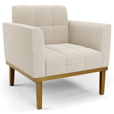 Imagem de Poltrona Para Sala Base Madeira Castanho Ana Bouclé Bege - Ibiza