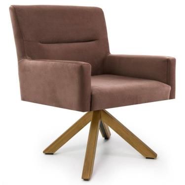Imagem de Poltrona Decorativa Giratória Base Giromad Madeira Angel Veludo C-276 Ferrugem - Domi