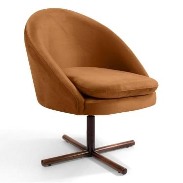 Imagem de Poltrona Decorativa Base Xis Madeira Rafa C-262 Veludo Telha - Domi