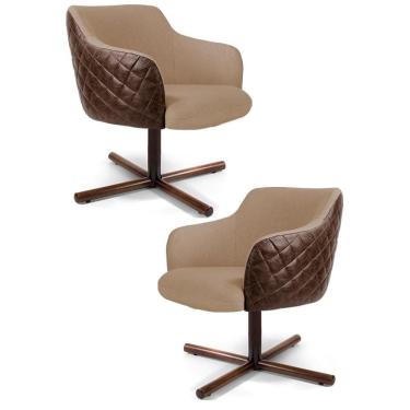 Imagem de Kit 2 Poltronas Jade Xis Giratória Corano B-10 Linho C-129 Bege - Domi