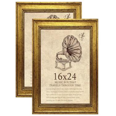 Imagem de TKYGU Porta-retrato 40,6 x 61 cm com conjunto de 2 vidros de verdade, molduras vintage - molduras de estilo antigo para parede - Moldura ornamentada para escritório ou decoração de casa em ouro