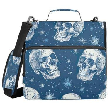 Imagem de SEHANY Fichário com zíper de caveira com alça de ombro, capacidade para 500 folhas, vários bolsos, fichário com 3 anéis com zíper de 3 cm