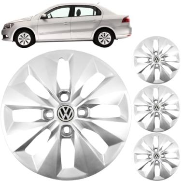 Imagem de Jogo 4 Calotas Aro 14 Vw Gol Voyage G5 G6 2008 a 2015 Com Adesivo Logo Vw Resinado Grid GR112CB Cubo Baixo