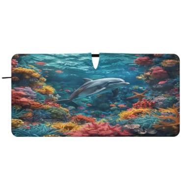 Imagem de Blueangle Guarda-sol colorido para para-brisas de recifes de coral - 157,5 cm x 81,3 cm dobrável para janela dianteira do carro bloqueia raios UV viseira de sol (228)
