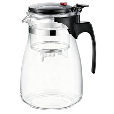 Imagem de Chaleira Bule Jarra de Vidro 900ML Com Tampa de Chá de um Toque Para Chá Com Infusor Reutilizável