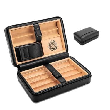 Imagem de Umidor de charuto, estojo de couro de madeira de cedro para charutos com umidificador portátil para viagem, acessórios para charutos B