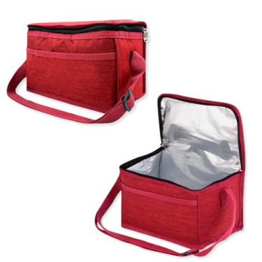 Imagem de Bolsa Térmica Porta Marmita, Vermelha, 4 Litros, 23,5 x 14,5 x 14,5 cm, com Alça Ajustável, Isolamento Térmico para Lanches e Bebidas