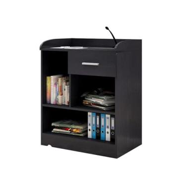 Imagem de Suporte de madeira para pódio, púlpitos para igrejas modernas, pódio com 1 gaveta e 3 áreas de armazenamento abertas, suporte de pódio portátil para igreja com defletor para escolas, escritórios