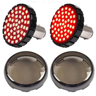 Imagem de MotoParAcc 1157 Luzes de seta de LED traseiras, luz traseira de freio vermelha bala de 5 cm com capa de lente fumê serve para Harley Sporster 1200, Dyna, Road King, Street Glide, Softail 2020