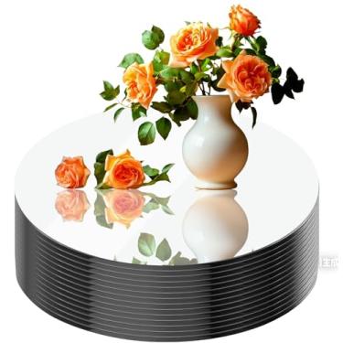 Imagem de Pacote com 14 peças centrais redondas espelhadas para decoração de mesas, bandejas redondas de acrílico de 15 cm, pratos para mesa central, velas, casamento, chá de bebê, Natal, Ano Novo, decoração de
