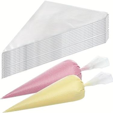Imagem de 100 sacos de plástico descartáveis com pontas ventiladas para cobertura, decoração de bolos, enchimento e cobertura de pastelaria, transparente