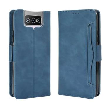 Imagem de Capa para ASUS Zenfone 7 Pro,Retro magnético Flip Case,Design de carteira de couro PU com slots de cartão removíveis -Blue