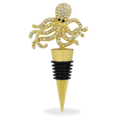 Imagem de Cheers Rolha de garrafa de vinho de polvo dourado com cristais de strass – Lindo topo de foca animal do oceano cintilante para garrafas de vinho, presentes de bar exclusivos para mulheres e homens