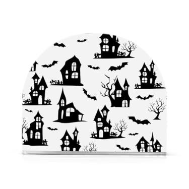 Imagem de JUZIHAI Casas Assombradas de Halloween Porta-guardanapos para mesa Dispensador de guardanapo de acrílico Suporte de lenço independente de mesa para cozinha sala de jantar bar festa decoração de casa