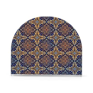 Imagem de Qilmy Porta-guardanapos acrílico com textura batik com contas, suporte de lenços de mesa independente transparente, dispensador de papel de coquetel para cozinha, jantar, restaurante, bar, decoração