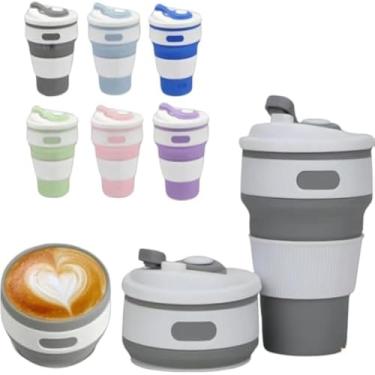 Imagem de Copo portatil de silicone, dobravel com tampa, reutilizavel e leve, laranja.