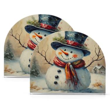 Imagem de Qilmy Porta-guardanapos acrílico vintage boneco de neve, suporte de lenços de mesa independente, dispensador de papel de coquetel para cozinha, jantar, restaurante, bar, decoração, 2 unidades