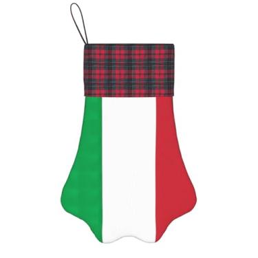 Imagem de SKKNT Meias de Natal com estampa de bandeira da Itália, animais de estimação, decoração de Natal, cães, gatos, árvore, presente conveniente