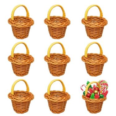 Imagem de 8 mini cestas de tecido, mini cestas de vime para decoração de casa, cestas de armazenamento de vime rústicas, pequenas cestas feitas à mão para organizar