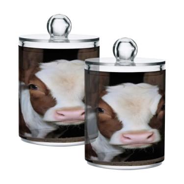 Imagem de Qilmy Pacote com 2 suportes engraçados de vaca Qtip, frascos de boticário de 400 ml, vasilha organizadora de banheiro para Qtips, cotonetes, bolas de algodão, almofadas cosméticas, irrigadores dentais