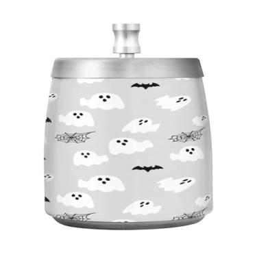 Imagem de Qilmy Cinzeiro de aço inoxidável com tampa Boo Bat on Grey - Cinzeiro de cigarro à prova de vento sem cheiro sem fumaça para casa, escritório, carro, pátio, varanda (uso interno e externo)