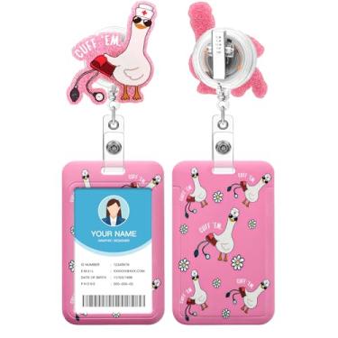 Imagem de Soleebee Porta-crachá de identificação com carretel retrátil, carretel de crachá de acrílico com suporte para cartão, clipe de crachá com clipe de jacaré giratório de 360° para enfermeiras, estudantes