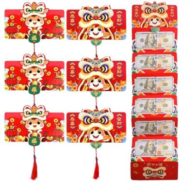 Imagem de 6 peças de envelopes vermelhos chineses de cavalo de desenho animado, envelope de dinheiro da sorte de ano novo lunar 2026 bolso vermelho Hong Bao presente para festa de casamento de aniversário