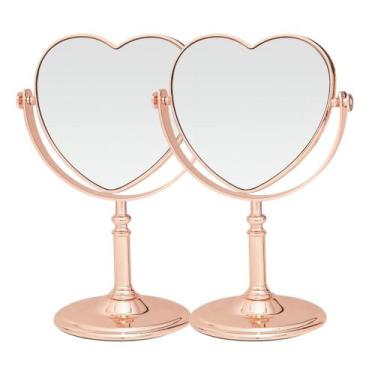 Imagem de 2 Espelhos de Mesa Coração Maquiagem Dupla Face Rose Gold - Ami
