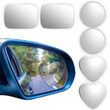 Imagem de ElevateTech Espelho de ponto cego para carros, 6 peças de espelho de ponto cego lateral de carro em forma de coração, espelhos retrovisores convexos de grande angular sem moldura, acessórios de carro