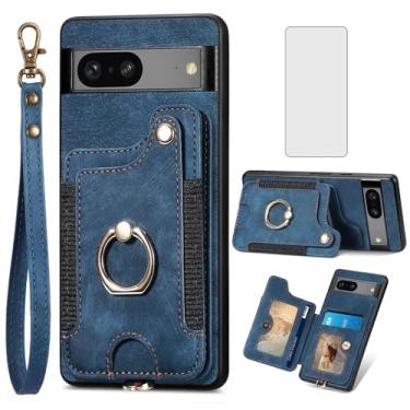 Imagem de Asuwish Capa de celular para Google Pixel 7 5G capa carteira com protetor de tela de vidro temperado e alça de pulso com cordão RFID suporte de cartão anel acessórios para celular Pixel7 Pixle Seven