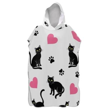 Imagem de Joisal Poncho de surfe para adultos trocador de roupa de praia com capuz estampado plus size gatos pretos corações rosa ponchos adultos para mulheres