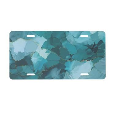 Imagem de Placa de licença abstrata de mármore turquesa para frente do carro placas de carro alumínio metal adequado para caminhão, placa de porta de carro, bar, café, acessórios automotivos para homens e
